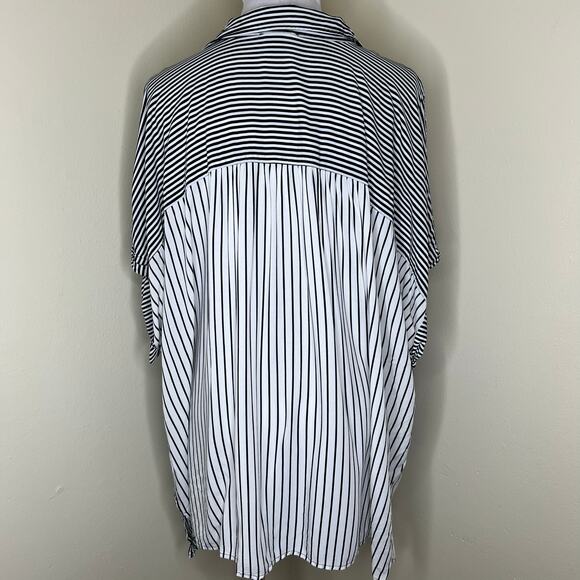 Jane and Delancey Top 3X Plus Black White Striped V-Neck Collared Casual Work - Picture 5 of 9